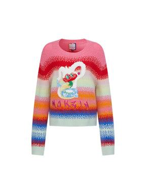 MUKZIN Spring Prelude"Flower Snake Brings Blessings" Short Rainbow Color-blocking Sweater