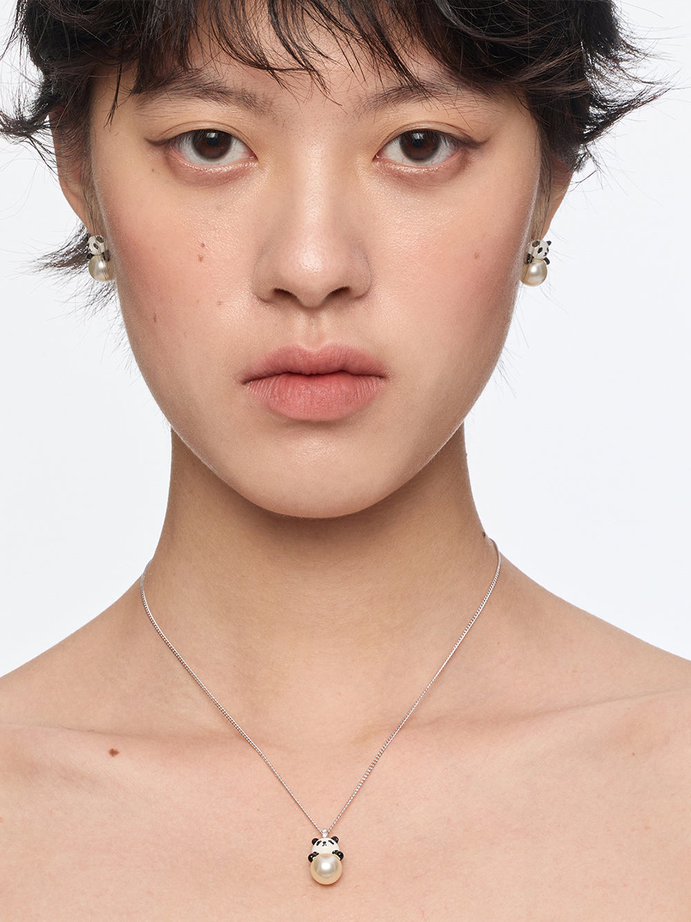 MUKTANK×SUN HUNTER Faux Pearl Panda Simple Necklace