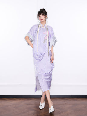 Mukzin "Ode To The New Summer"New Chinese-Style Improved Stand-Up Collar Split Purple Dress