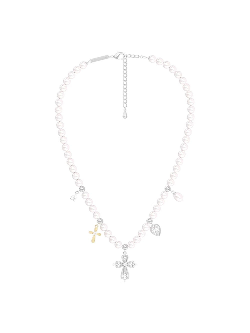 MUKTANK×SUN HUNTER Ornate lace cross pearl chain