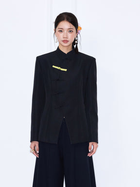MUKZIN¡°Capsule Collection¡±Chinese Style Mandarin Collar Frog Button Asymmetrical Blazer