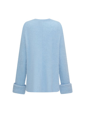 MUKZIN“Realm of Ethereal Mist”Light Blue Fuzzy Cardigan with Floral Decoration