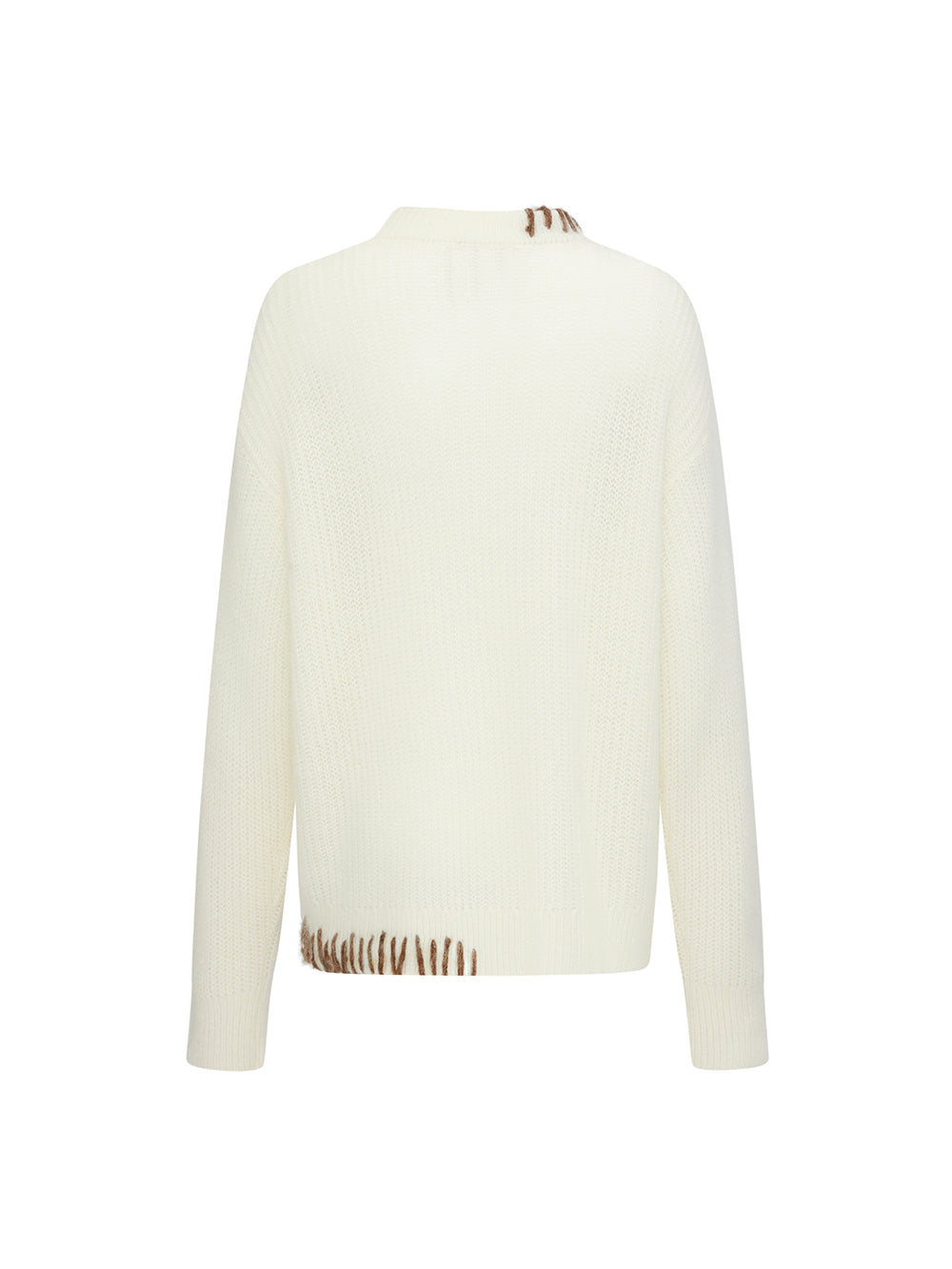 MUKZIN“The Sequence of Deer's Call”Cream White Contrast Trim Pony Decor Oversized Fuzzy Knit Sweater