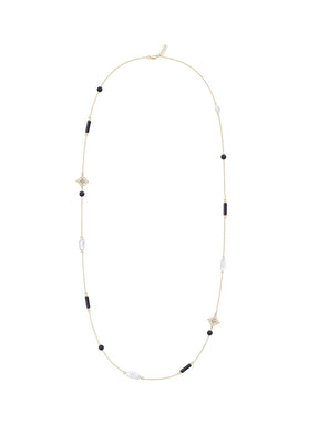 MUKTANK×SUN HUNTER Long Chain with Iris Design, Agate and Pearls