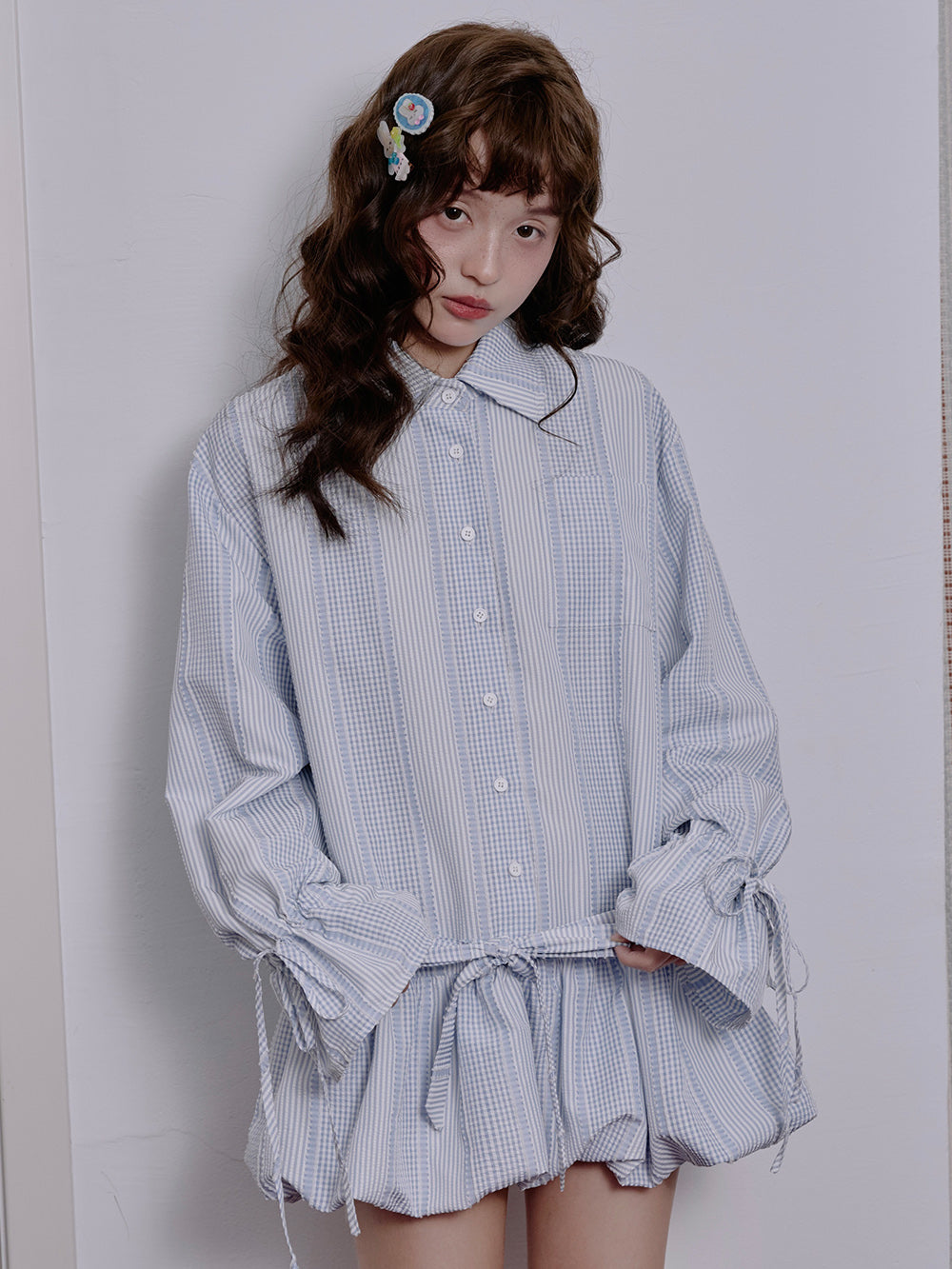 MUKTANK×LOUMUTAKU Shirt with Drawstrings at Hem and Cuffs