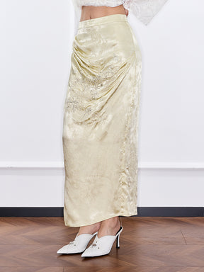 Mukzin "Ode To The New Summer"Light Yellow Elegant Split Pencil Skirt