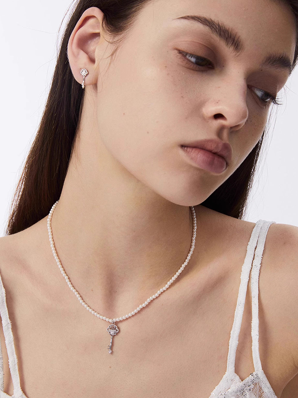 MUKTANK×SUN Lace key pearl necklace