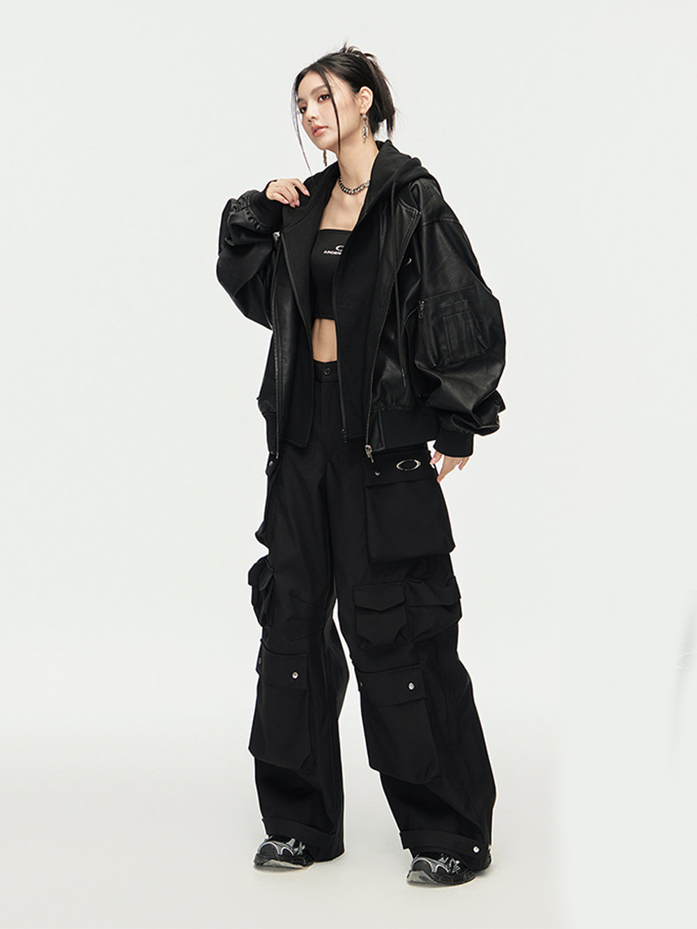 MUKTANK×ARDENCODE Unisex Oversized Loose Mid - rise Wide - leg Work Pants with Multiple Pockets