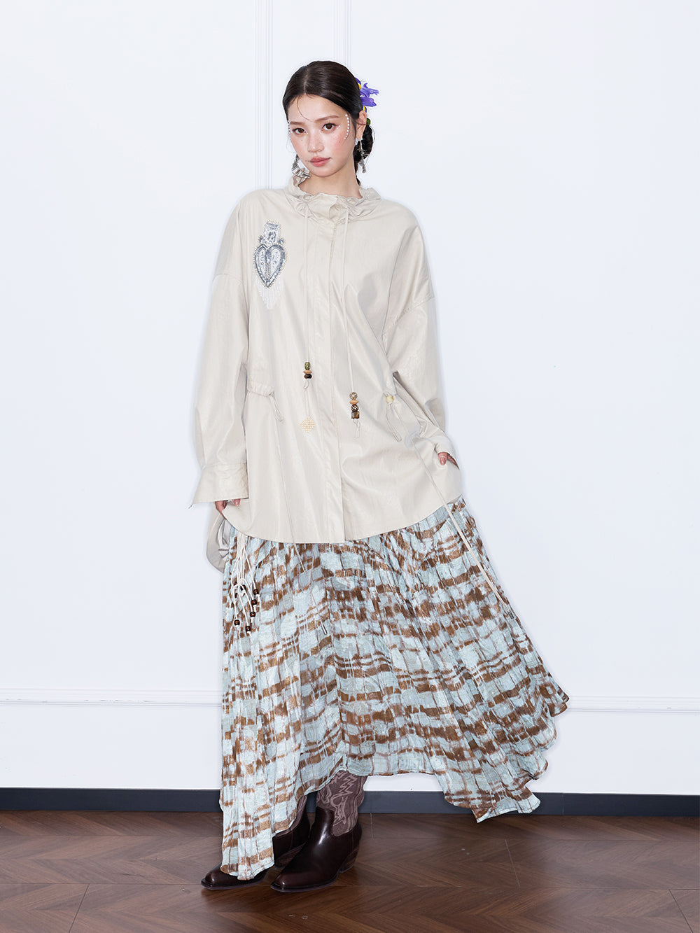 MUKZIN“Night Ballad of Chang'an”Boho Tie Dye Maxi Skirt with Beaded Belt