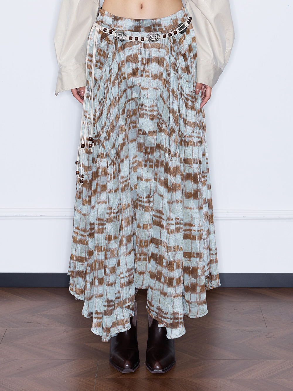 MUKZIN“Night Ballad of Chang'an”Boho Tie Dye Maxi Skirt with Beaded Belt