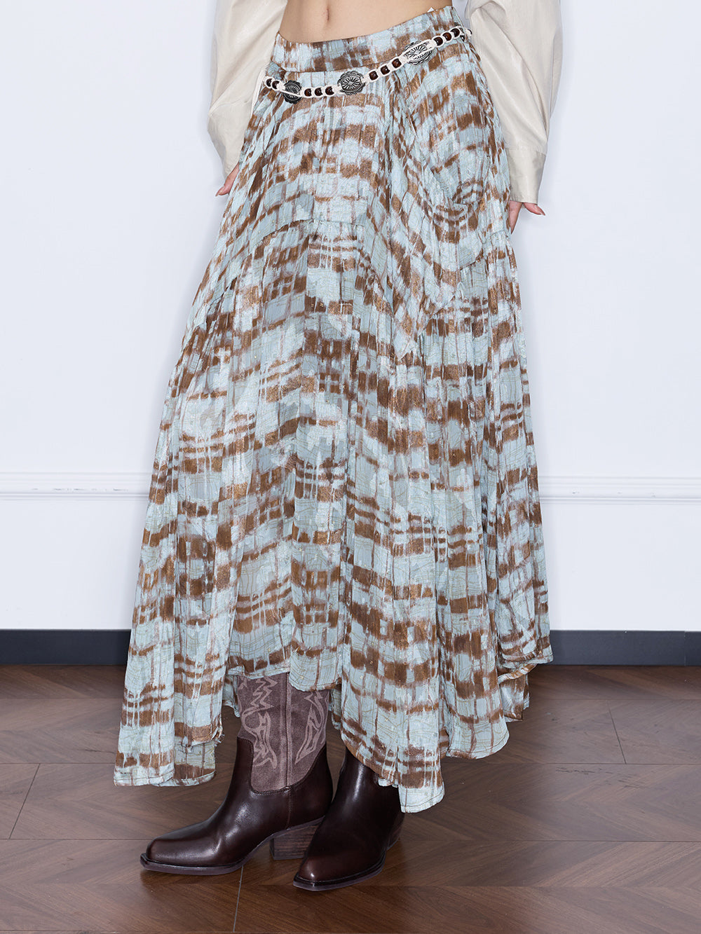 MUKZIN“Night Ballad of Chang'an”Boho Tie Dye Maxi Skirt with Beaded Belt