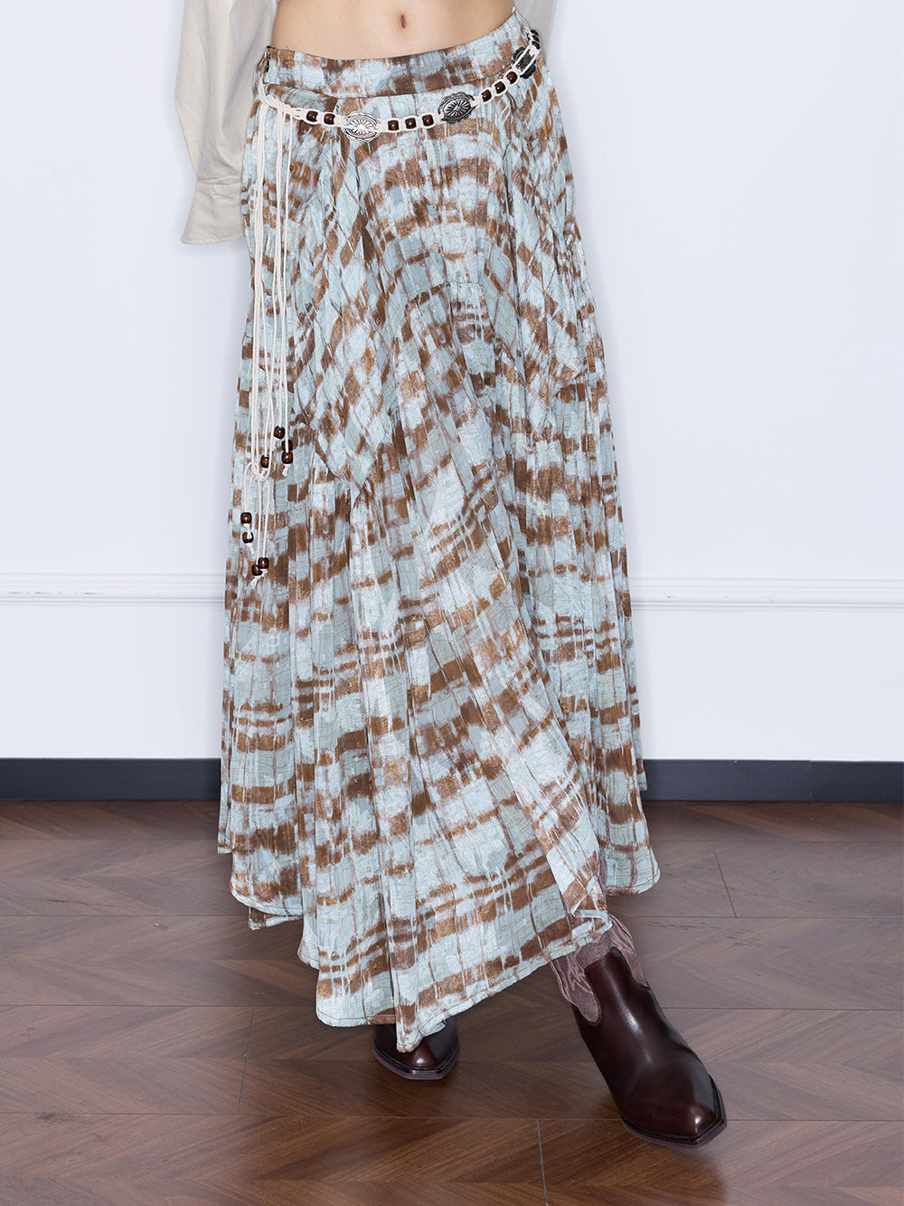 MUKZIN“Night Ballad of Chang'an”Boho Tie Dye Maxi Skirt with Beaded Belt