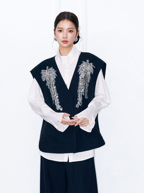 MUKZIN“Capsule Collection”Black Beaded Tassel Sleeveless Vest