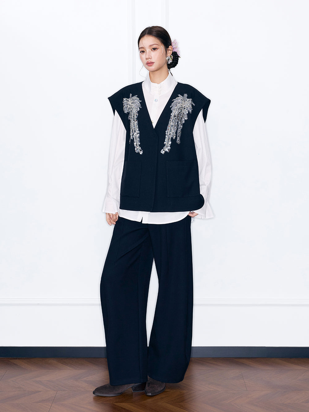 MUKZIN“Capsule Collection”Black High Waist Wide Leg Trousers