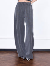 MUKZIN“Capsule Collection”Grey Corduroy Floral Embroidered Wide Leg Trousers