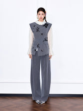 MUKZIN“Capsule Collection”Grey Corduroy Floral Embroidered Sleeveless Waistcoat Vest