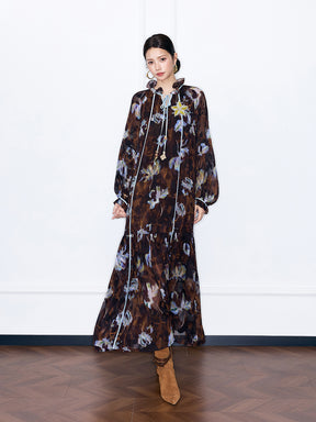 MUKZIN“Capsule Collection”Boho Floral Print Maxi Dress Long Sleeve Flowy Chiffon