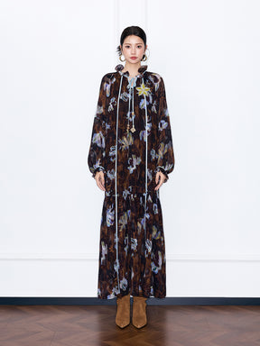 MUKZIN“Capsule Collection”Boho Floral Print Maxi Dress Long Sleeve Flowy Chiffon