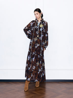 MUKZIN“Capsule Collection”Boho Floral Print Maxi Dress Long Sleeve Flowy Chiffon