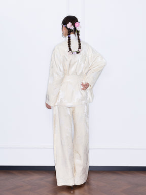 MUKZIN“Capsule Collection”Kimono Style Embroidered Jacquard Wrap Jacket with Belt