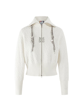 MUKZIN Jacquard Soft White Casual Age-reducing Cardigan Sweater