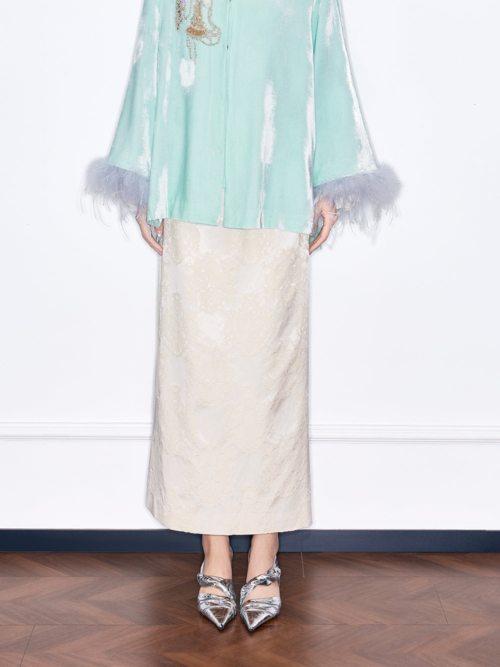 MUKZIN "Serene Moon & Gentle Breeze" Embroidered New Chinese Style Set Midi Skirt