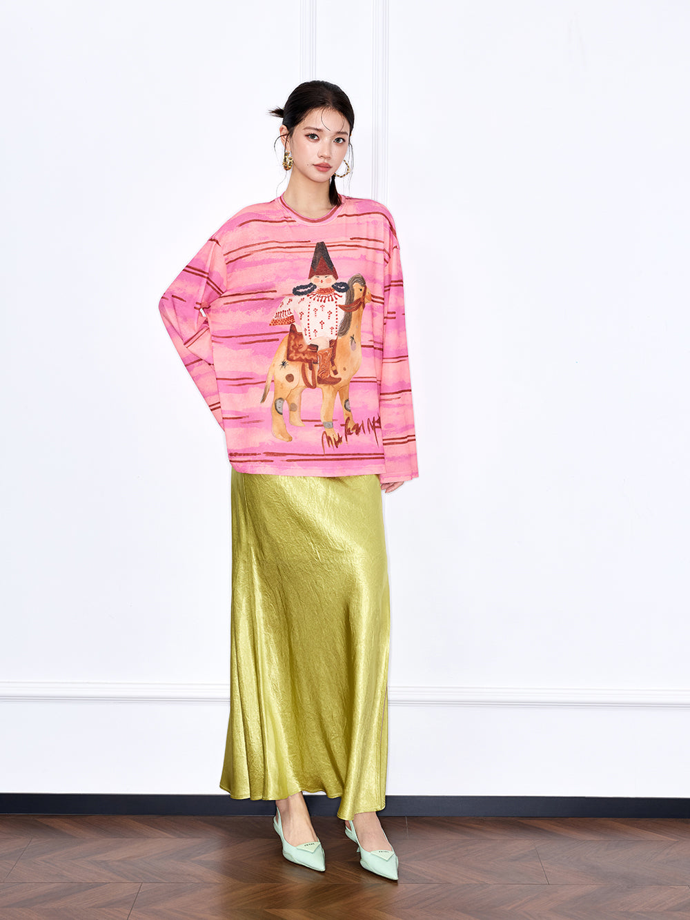 MUKZIN “Chang’an Summer Feast” New Chinese Style Pink Striped Printed T-Shirt