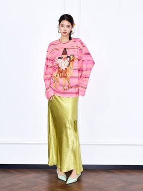 MUKZIN “Chang’an Summer Feast” New Chinese Style Pink Striped Printed T-Shirt