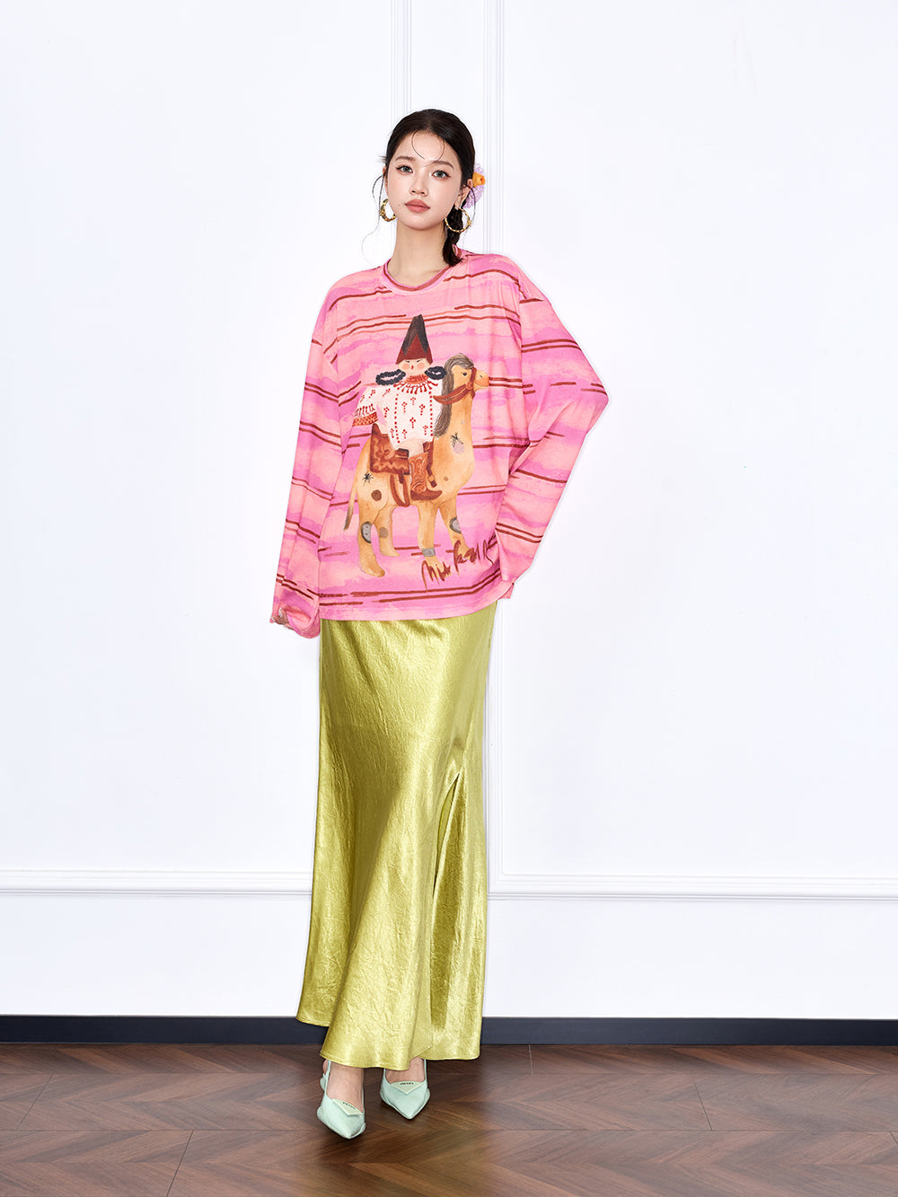 MUKZIN “Chang’an Summer Feast” New Chinese Style Pink Striped Printed T-Shirt