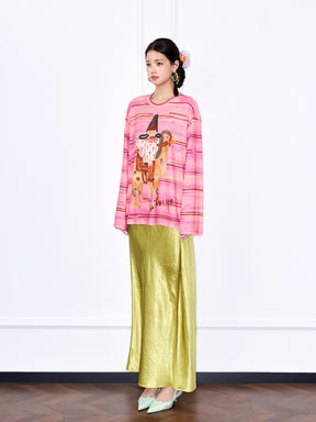 MUKZIN “Chang’an Summer Feast” New Chinese Style Pink Striped Printed T-Shirt