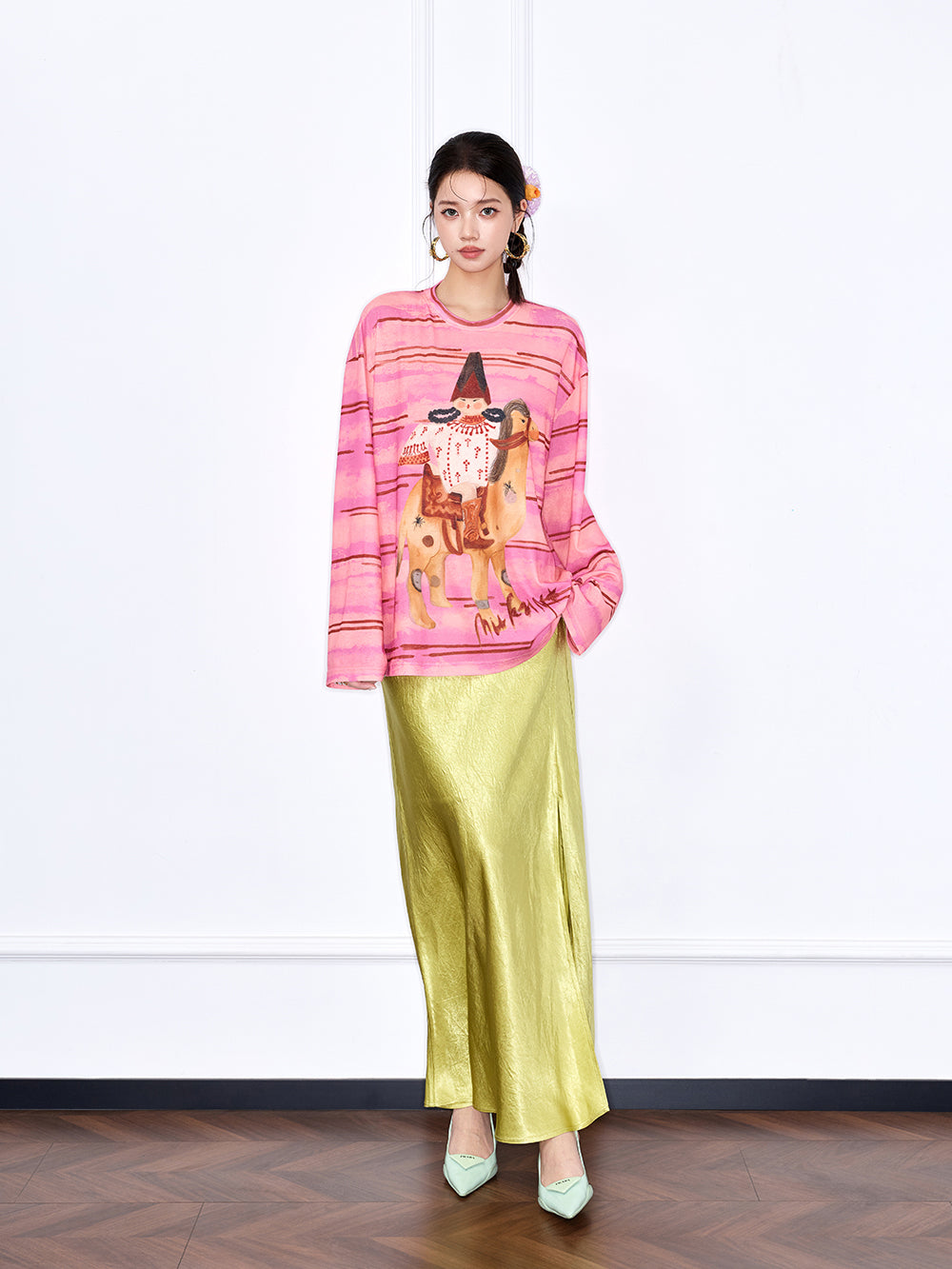 MUKZIN “Chang’an Summer Feast” New Chinese Style Pink Striped Printed T-Shirt