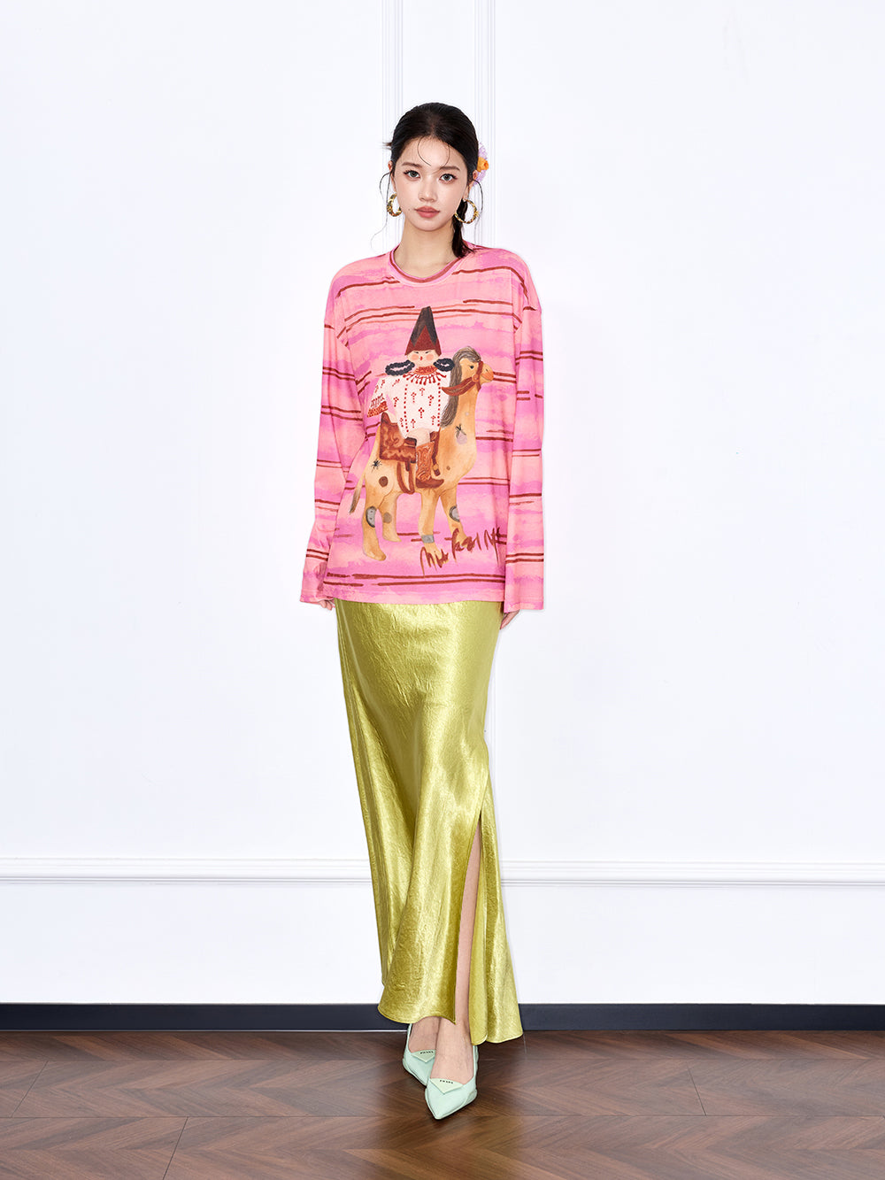 MUKZIN “Chang’an Summer Feast” New Chinese Style Pink Striped Printed T-Shirt
