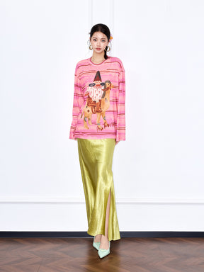 MUKZIN “Chang’an Summer Feast” New Chinese Style Pink Striped Printed T-Shirt