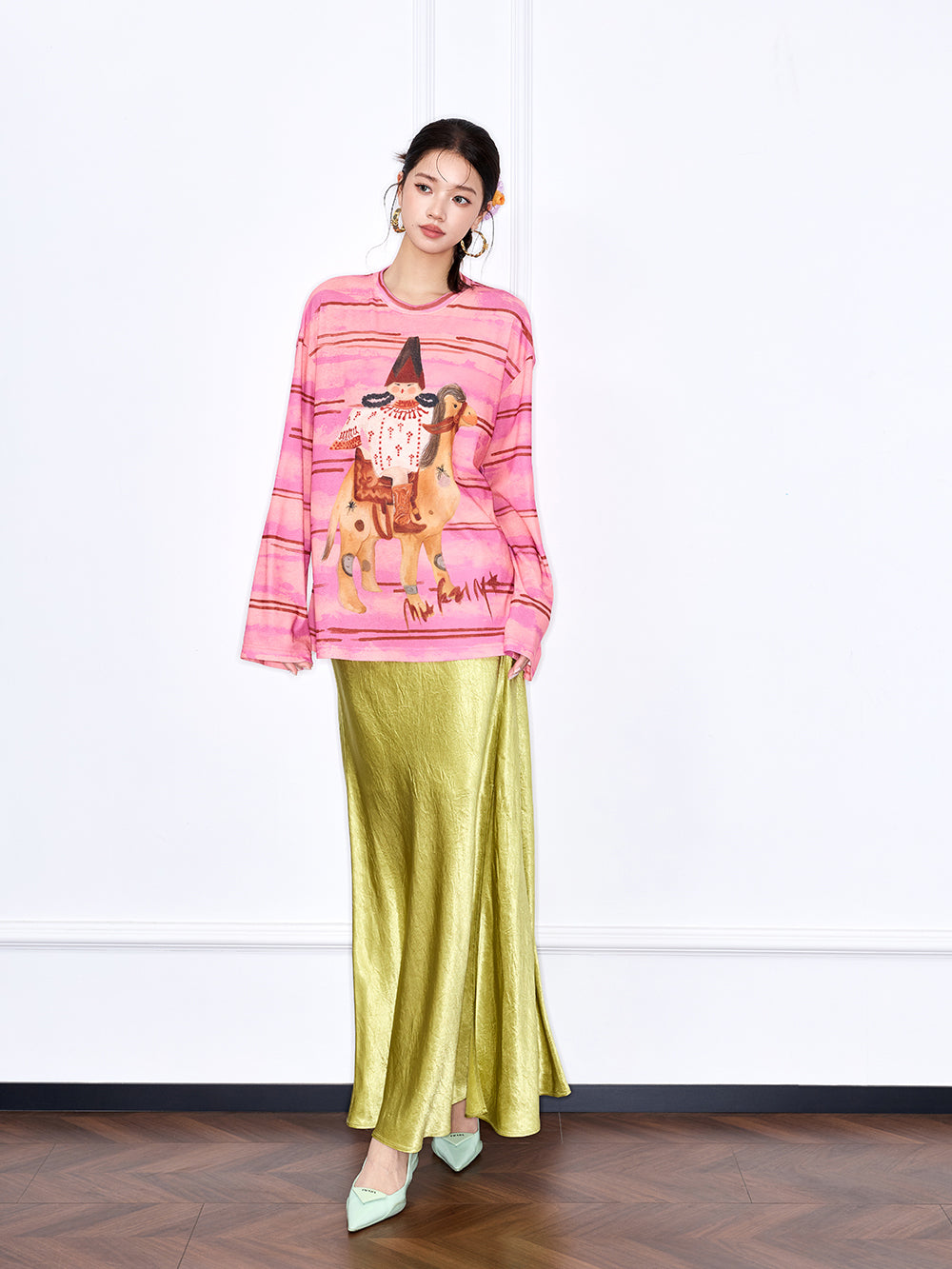 MUKZIN “Chang’an Summer Feast” New Chinese Style Pink Striped Printed T-Shirt