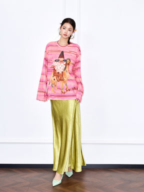 MUKZIN “Chang’an Summer Feast” New Chinese Style Pink Striped Printed T-Shirt
