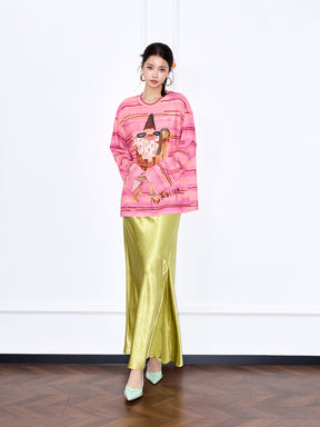 MUKZIN “Chang’an Summer Feast” New Chinese Style Pink Striped Printed T-Shirt