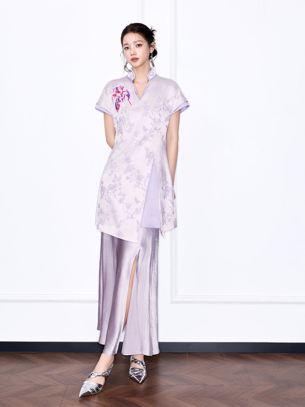 MUKZIN “Chang’an Summer Feast” New Chinese Style Pink Striped Printed T-Shirt