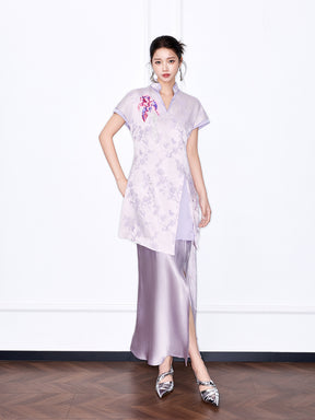 MUKZIN “Chang’an Summer Feast” New Chinese Style Pink Striped Printed T-Shirt