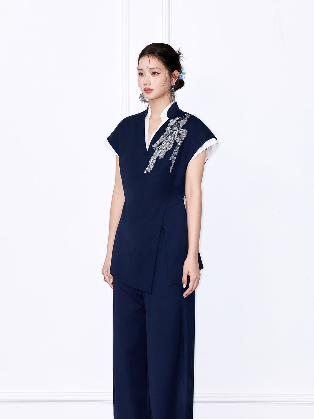 MUKZIN“Night Ballad of Chang'an” Collection New Chinese Style V-Neck Short-Sleeve Top