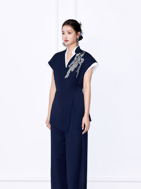 MUKZIN“Night Ballad of Chang'an” Collection New Chinese Style V-Neck Short-Sleeve Top