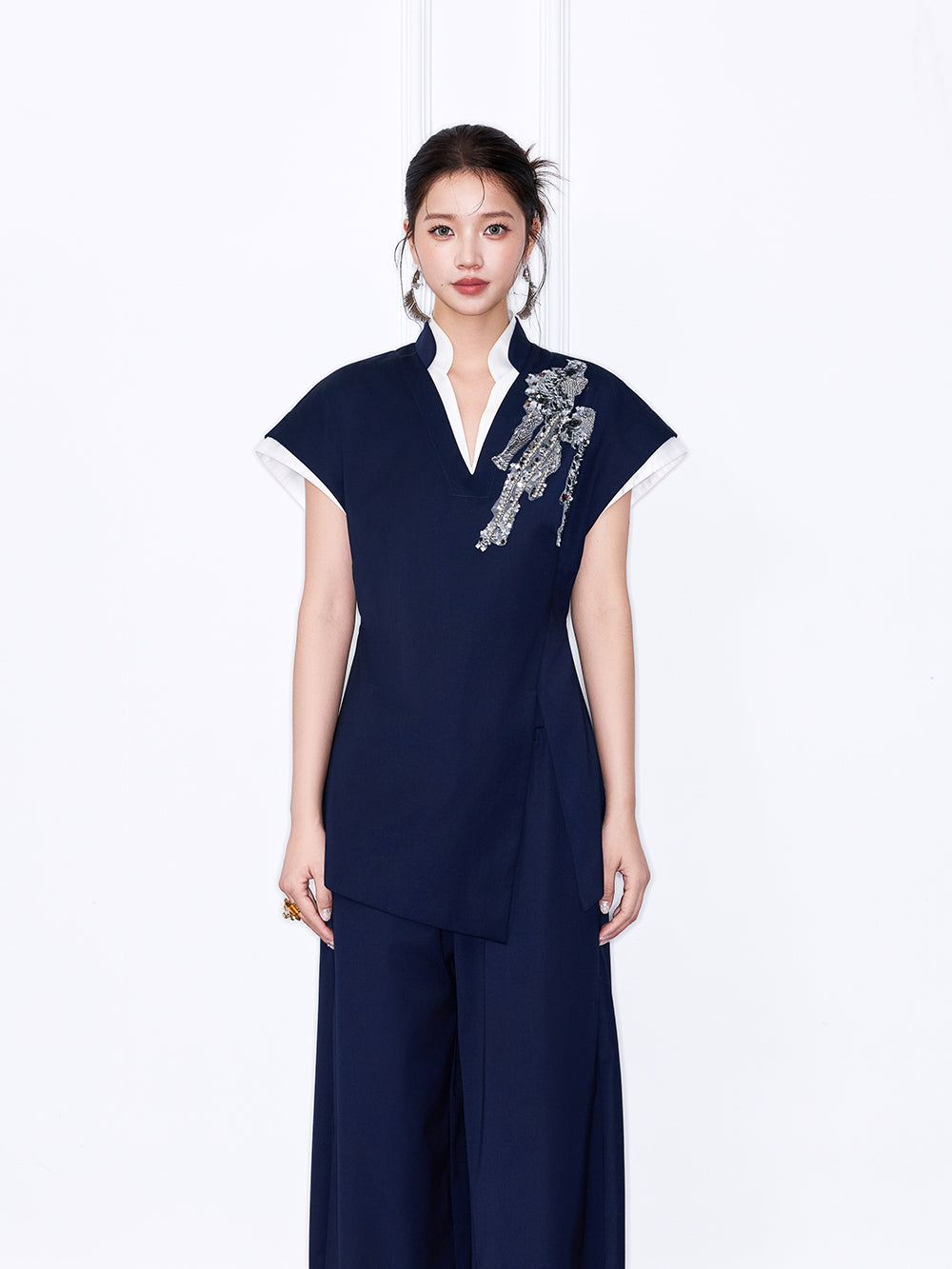 MUKZIN“Night Ballad of Chang'an” Collection New Chinese Style V-Neck Short-Sleeve Top