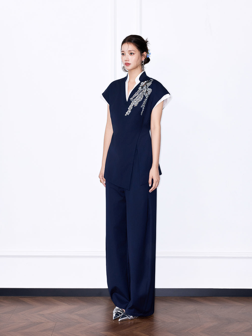 MUKZIN“Night Ballad of Chang'an” Collection New Chinese Style V-Neck Short-Sleeve Top