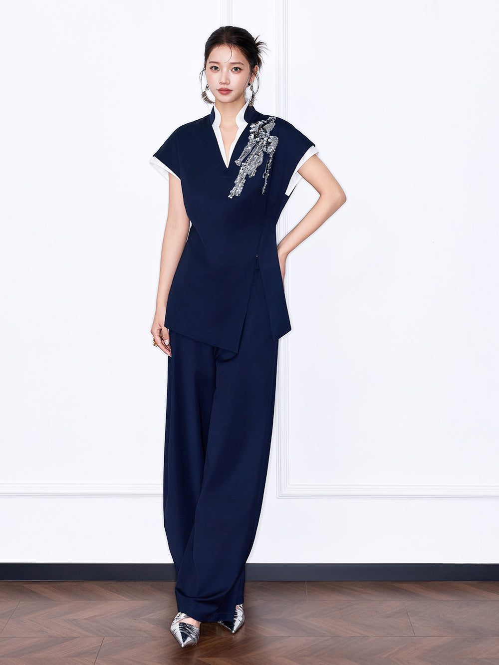 MUKZIN“Night Ballad of Chang'an” Collection New Chinese Style V-Neck Short-Sleeve Top