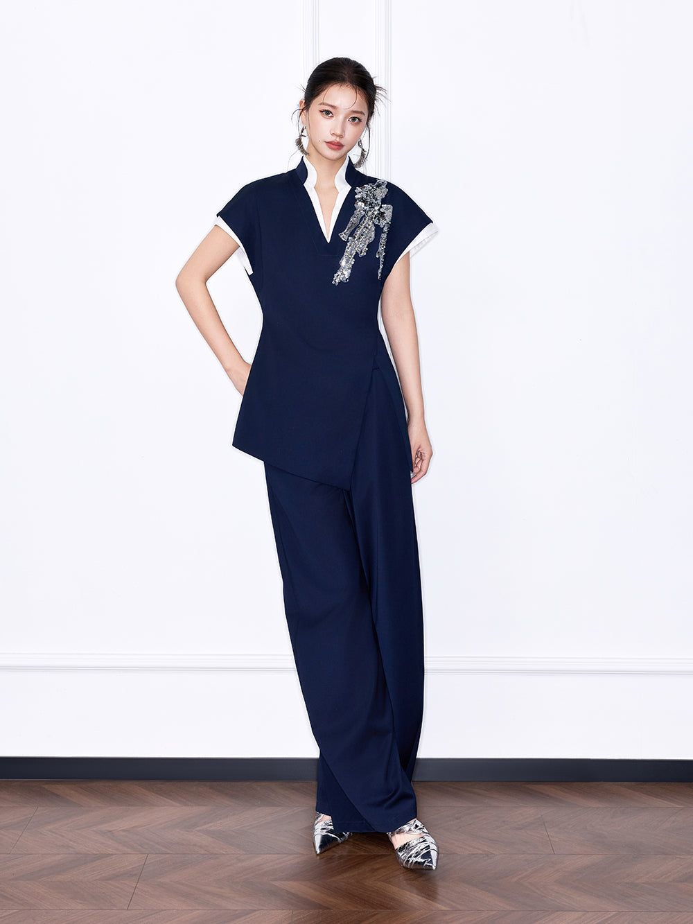 MUKZIN“Night Ballad of Chang'an” Collection New Chinese Style V-Neck Short-Sleeve Top