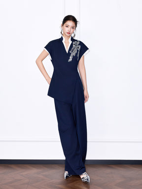 MUKZIN“Night Ballad of Chang'an” Collection New Chinese Style V-Neck Short-Sleeve Top