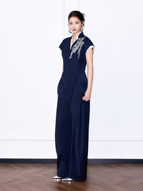 MUKZIN“Night Ballad of Chang'an” Collection New Chinese Style V-Neck Short-Sleeve Top