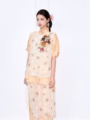 MUKZIN “Chang’an Summer Feast” Collection New Chinese Style Oriental-Inspired Asymmetric Placket Sheer Vest
