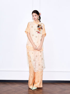 MUKZIN “Chang’an Summer Feast” Collection New Chinese Style Oriental-Inspired Asymmetric Placket Sheer Vest
