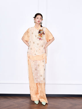 MUKZIN “Chang’an Summer Feast” Collection New Chinese Style Oriental-Inspired Asymmetric Placket Sheer Vest