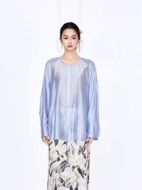 Capsule Collection “Fangfei” Oriental-Inspired New Chinese Style Light Blue Shirt